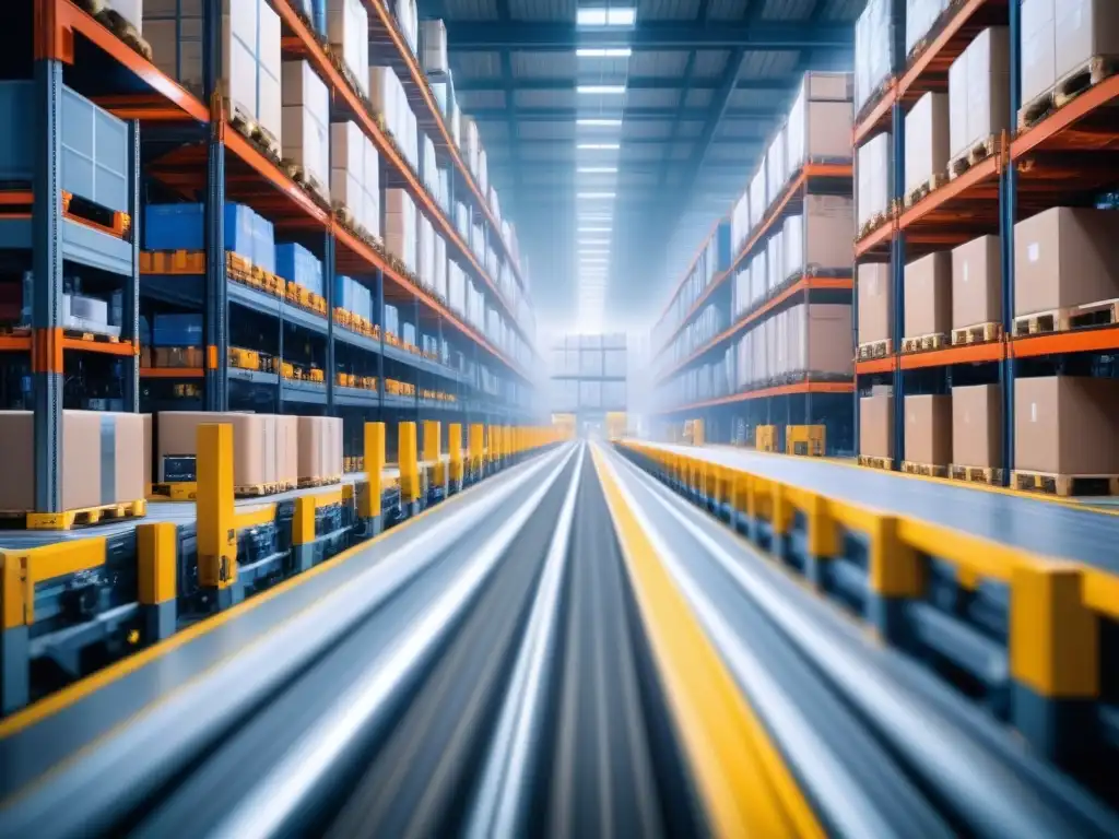 Almacén automatizado de última generación: eficiencia e innovación Un almacén automatizado de alta tecnología en pleno funcionamiento