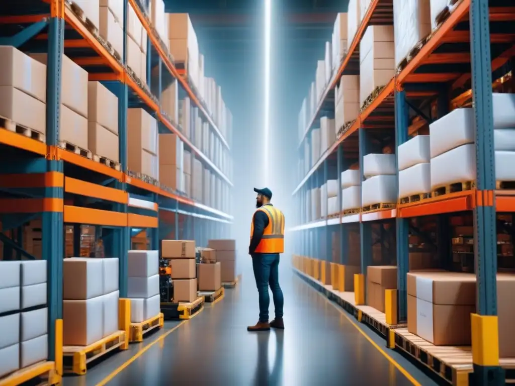 Almacén 8k con suscripciones: humanos y robots en armonía Un almacén bullicioso lleno de cajas de suscripción con soluciones tecnológicas para logística suscripción