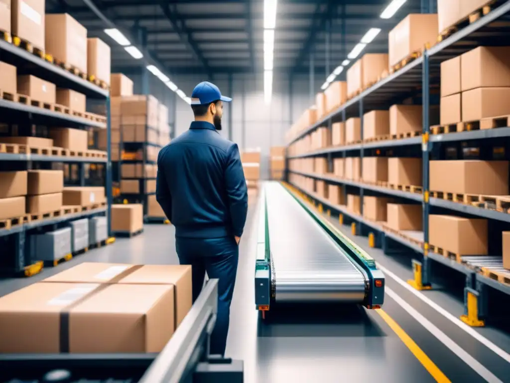 Un almacén bullicioso con tecnología avanzada de sensores integrada en las operaciones logísticas