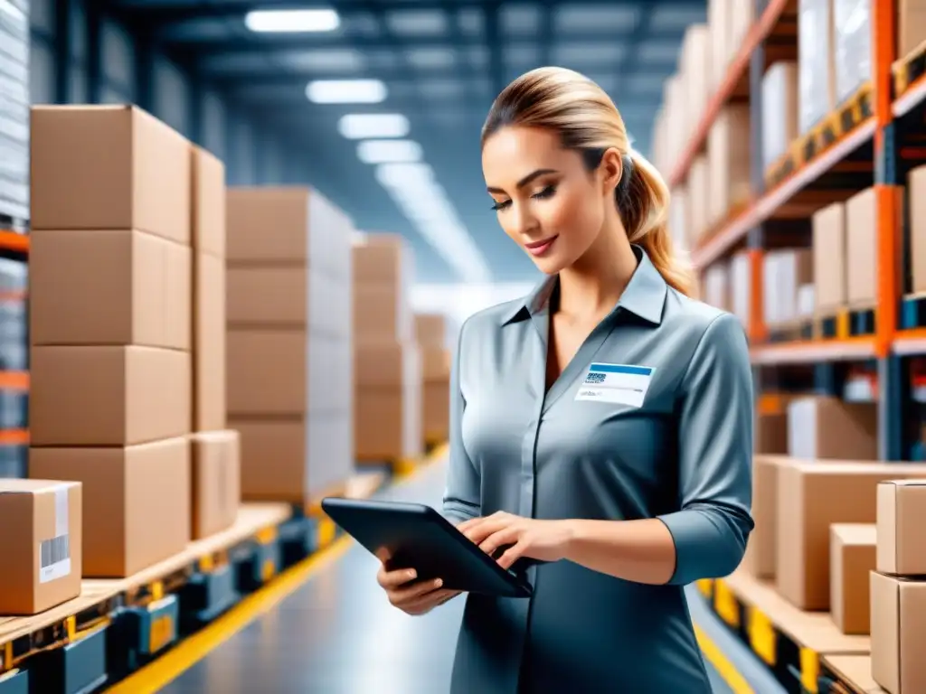 Almacén de ecommerce: flujo de paquetes eficiente y avanzada tecnología Un almacén de comercio electrónico bullicioso con soluciones software logística para paquetes