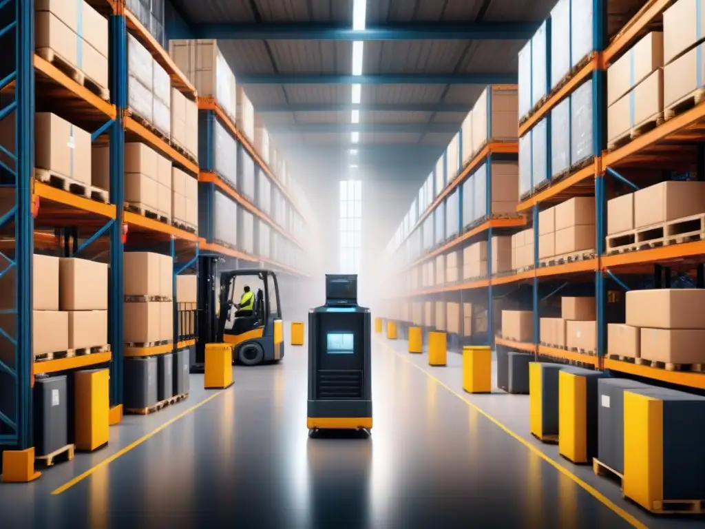 Un almacén de empresa logística moderna y segura en el mundo digital, con personal y tecnología de vanguardia
