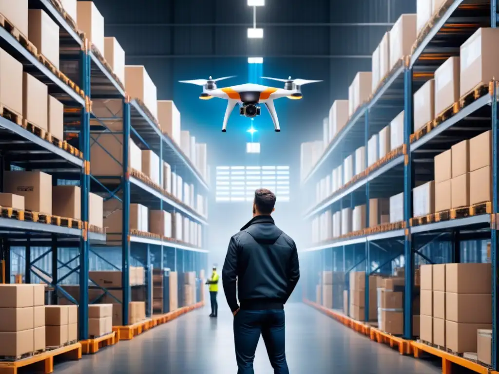 Un almacén futurista con tecnología blockchain para gestión logística