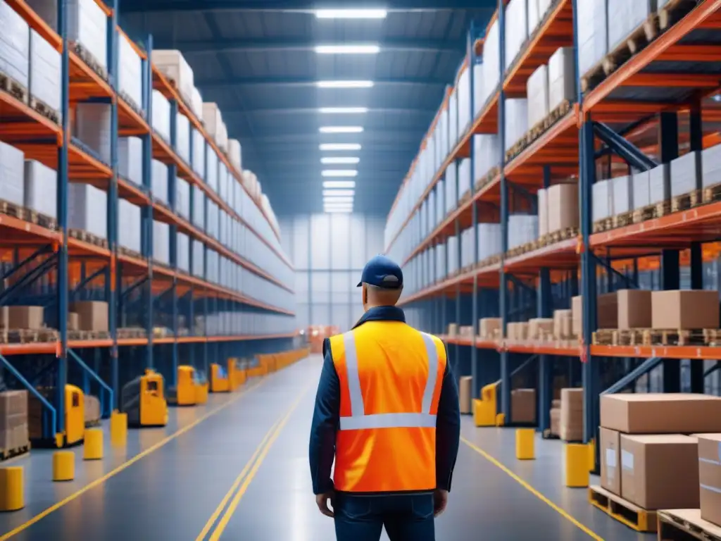 Almacén industrial: Eficiencia con Big Data Un almacén industrial bullicioso con cadenas de suministro resilientes Big Data