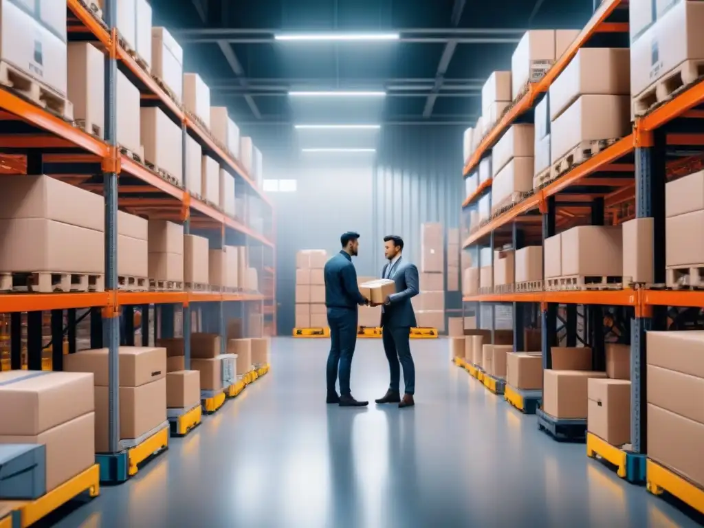 Almacén automatizado: eficiencia y modernidad con robots Un almacén logístico automatizado de vanguardia, eficiente y moderno