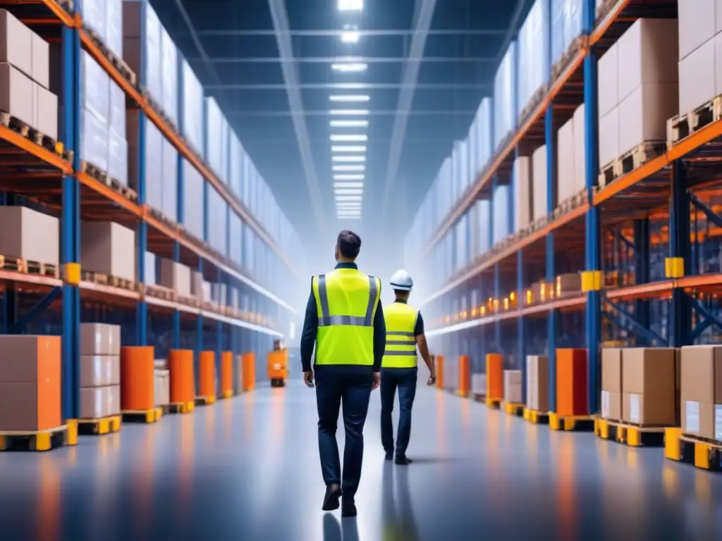 Almacén logístico IoT: Innovación y eficiencia en tiempo real Un almacén logístico bullicioso con tecnología IoT: análisis en tiempo real