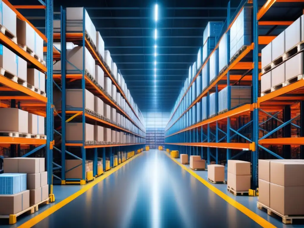 Almacén automatizado: tecnología en acción Un almacén logístico del futuro: robots automatizados trabajan en armonía