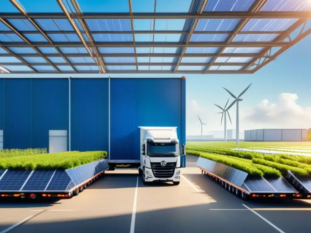Un almacén logístico moderno y eficiente, con energía renovable y operaciones sostenibles