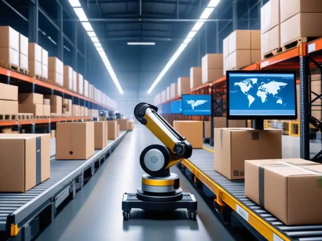 Un almacén de vanguardia con sensores avanzados en logística, fusionando tecnología y expertise humano