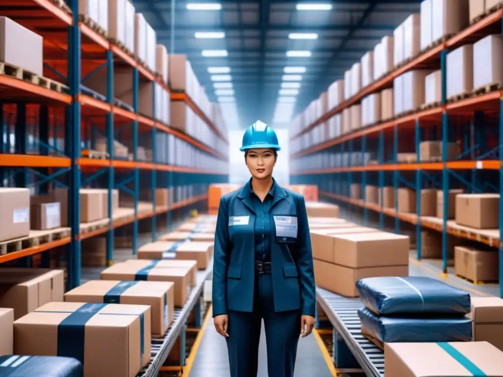 Avanzado sistema RFID en almacén logístico Un avanzado sistema de rastreo RFID en un almacén logístico, destacando tecnologías para trazabilidad logística