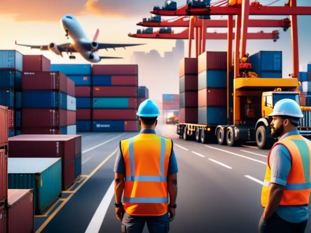 Centro logístico internacional: eficiencia y caos organizado Un bullicioso centro logístico internacional con soluciones de outsourcing logístico internacional en acción