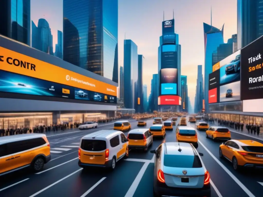 Avance tecnológico: Flotas urbanas con sistemas de gestión en tiempo real Una calle urbana llena de vehículos con sistemas de Gestión de flotas en tiempo real, mostrando la integración de tecnología en entornos urbanos