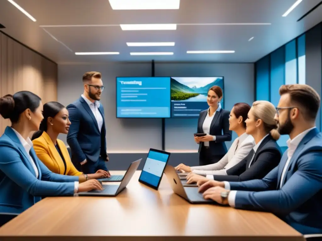 Entrenamiento logístico gamificado: dinámico y colaborativo Sesión de capacitación en logística mediante gamificación, profesionales colaborando en simulación interactiva