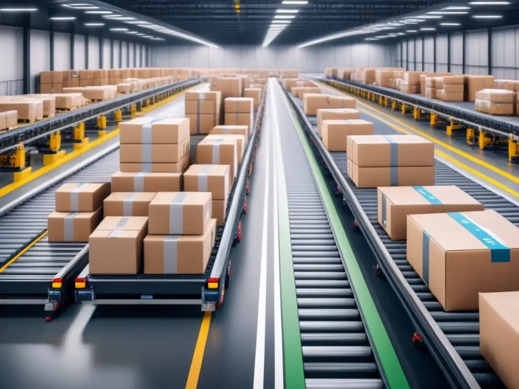 Centro de distribución innovador con robots y cintas transportadoras