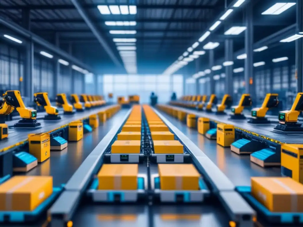 Centro logístico asiático: la armonía entre tradición y tecnología Centro logístico asiático con Inteligencia Artificial en acción: robots y trabajadores fusionados en armonía tecnológica