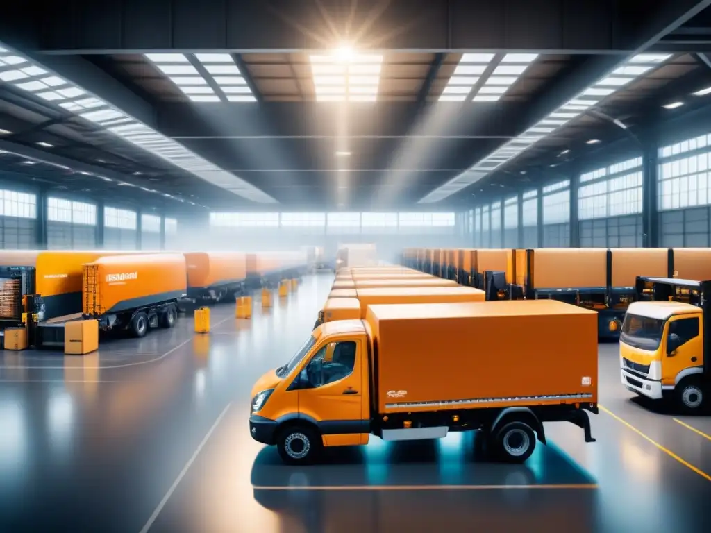 Centro logístico moderno: eficiencia y profesionalismo en acción Un centro logístico bullicioso con soluciones innovadoras transporte logística