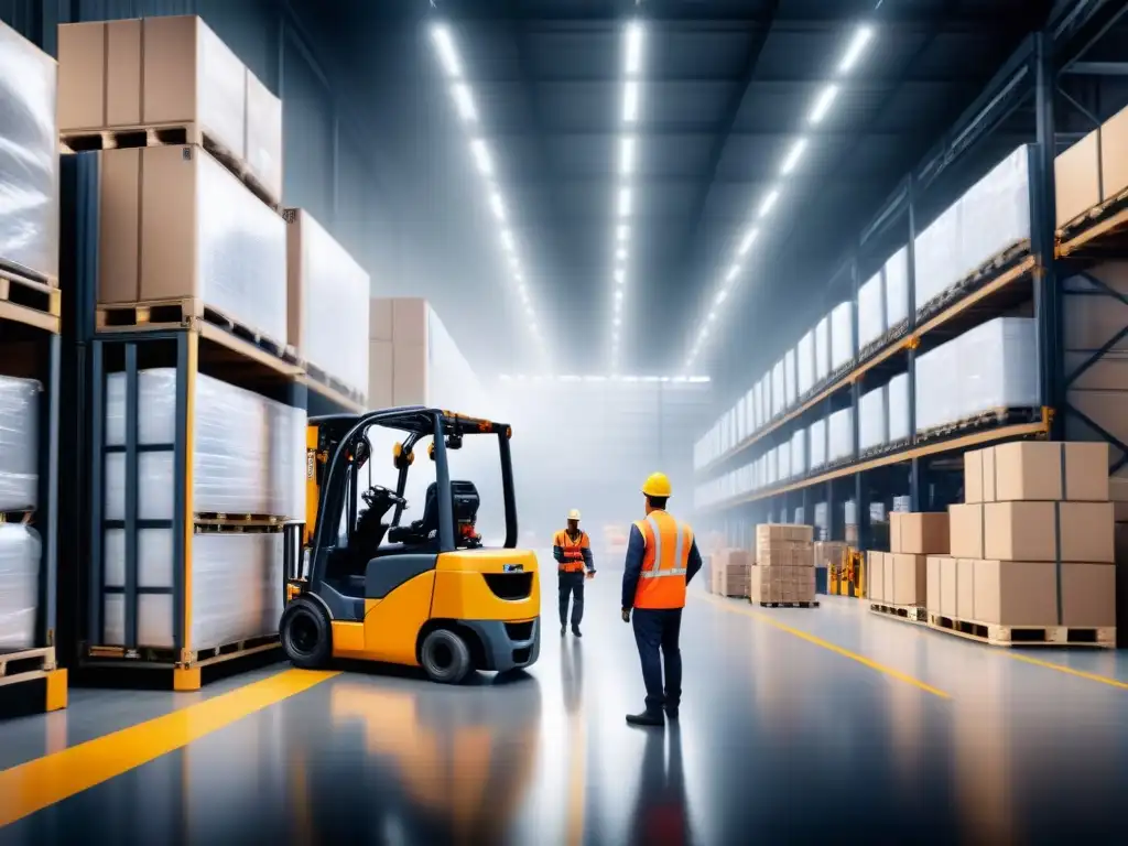 Centro logístico: eficiencia y colaboración en acción Un centro logístico bullicioso con soluciones innovadoras en transporte y logística