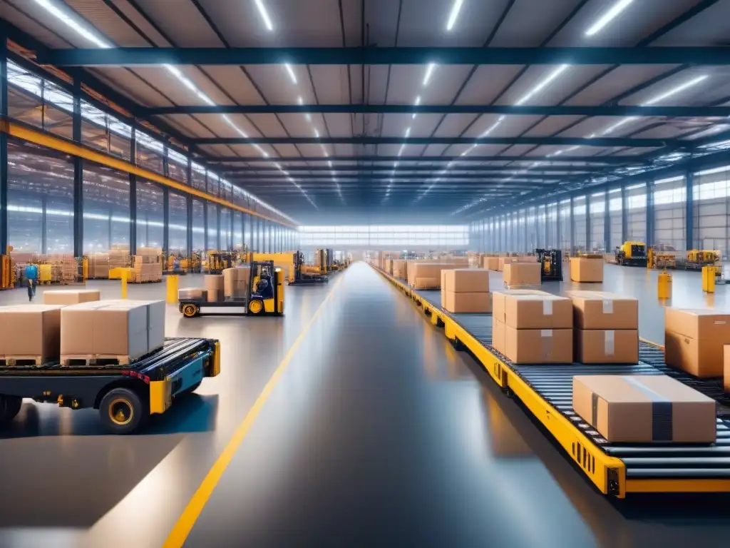 Un centro logístico bullicioso con tecnología moderna y trabajadores eficientes