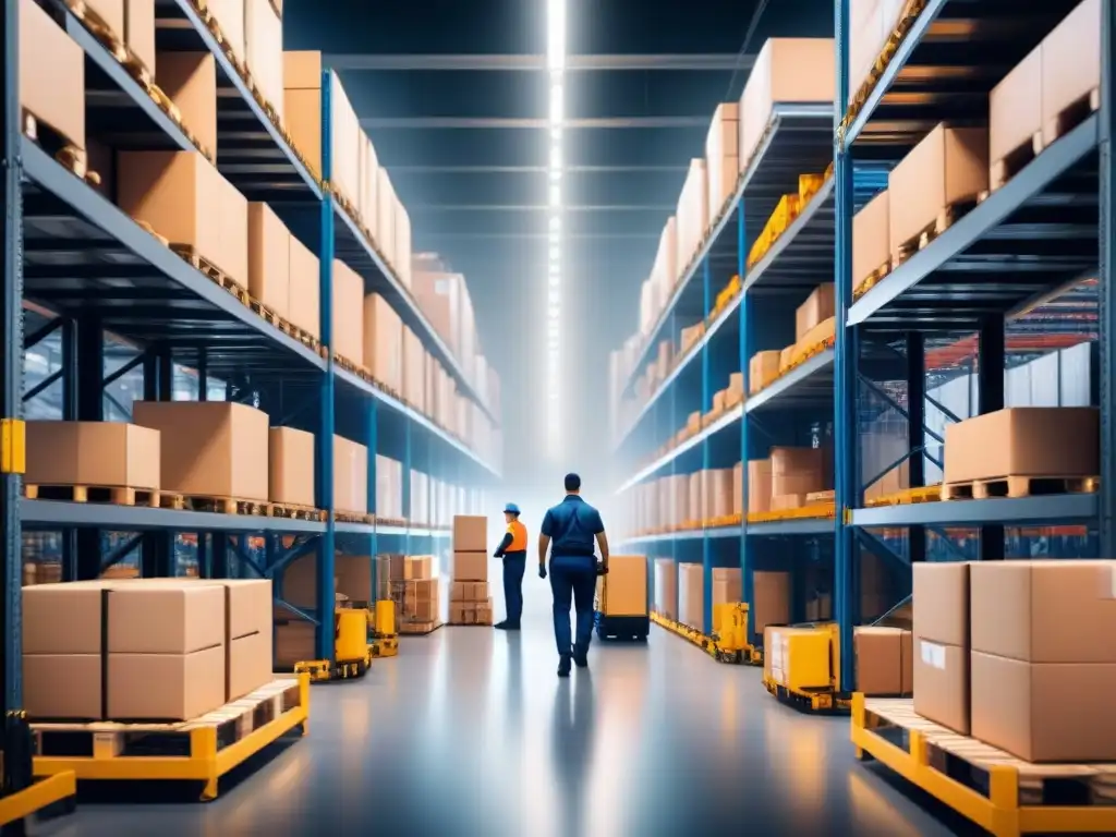 En un centro logístico bullicioso, trabajadores cargan camiones mientras gerentes supervisan operaciones