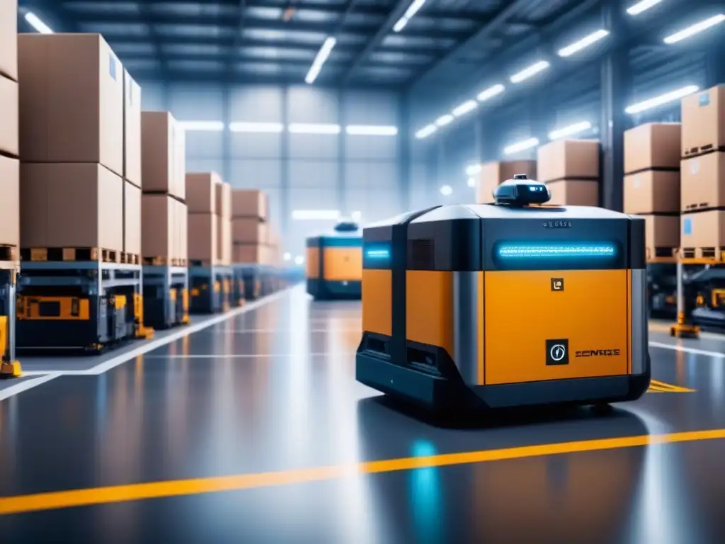 Centro logístico futurista: robots, drones y tecnología innovadora Un centro logístico futurista con robots autónomos, drones y tecnología avanzada