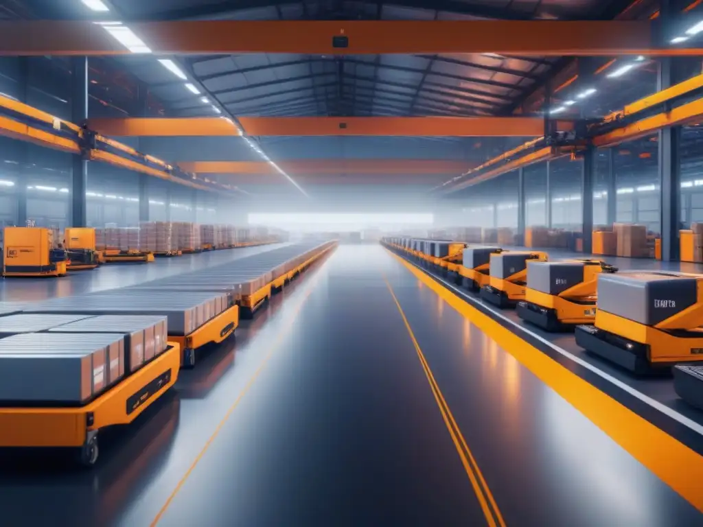 Centro logístico futurista: tecnología de vanguardia en acción Un centro logístico del futuro con soluciones innovadoras para un transporte eficiente