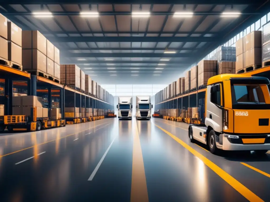 Centro logístico eficiente: modernidad y trabajo en armonía Un centro logístico moderno con soluciones innovadoras en transporte y logística