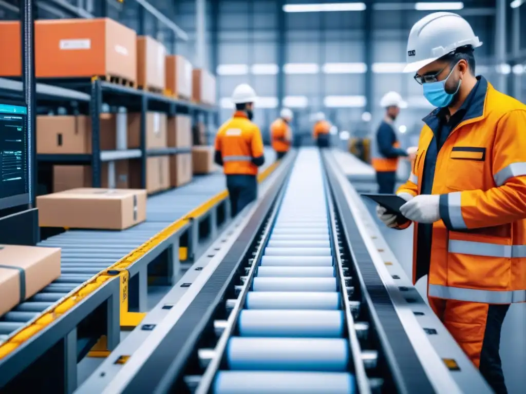 Un centro logístico moderno con tecnología avanzada y trabajadores eficientes