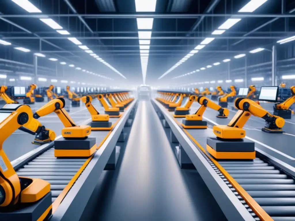 Un centro logístico ultramoderno con robots eficientes clasificando paquetes