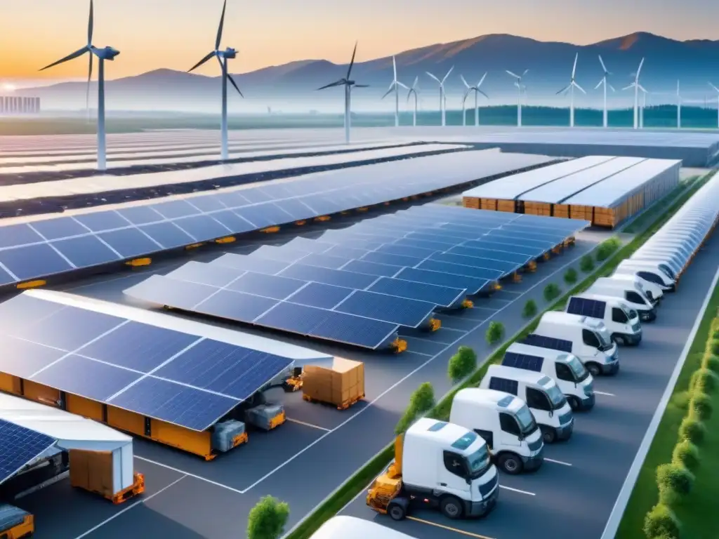Centro logístico ecoeficiente: energía renovable y certificaciones verdes Un centro logístico verde con certificaciones verdes en logística