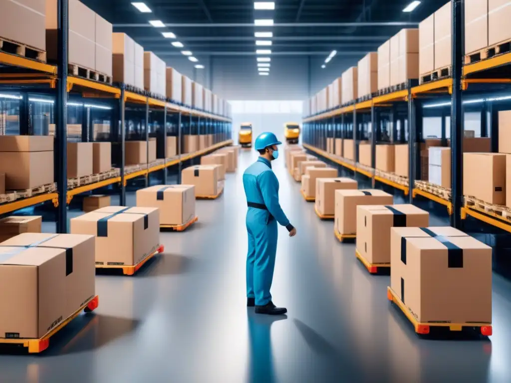 Centro de Microfulfillment: Eficiencia y Tecnología en Logística Un centro de microfulfillment con robots y trabajadores coordinando pedidos, listos para entrega