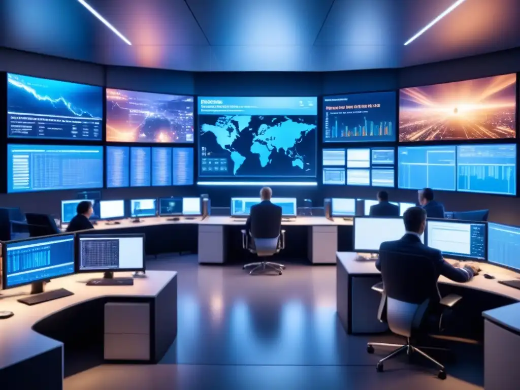 Centro de ciberseguridad: expertos tecnológicos protegiendo redes Un centro de operaciones de ciberseguridad de alta tecnología en cadena de suministro digital
