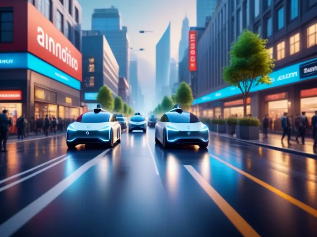 Escena urbana futurista: vehículos eléctricos autónomos en una ciudad sostenible Una ciudad futurista con vehículos autónomos eléctricos eficiencia energética