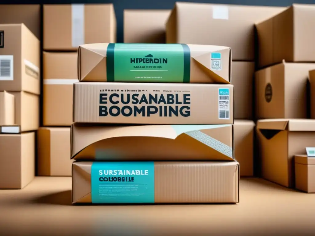 Embalajes ecológicos: Detalles vibrantes y sostenibles Detalle de empaquetado sostenible en transporte con cajas de cartón y materiales ecológicos