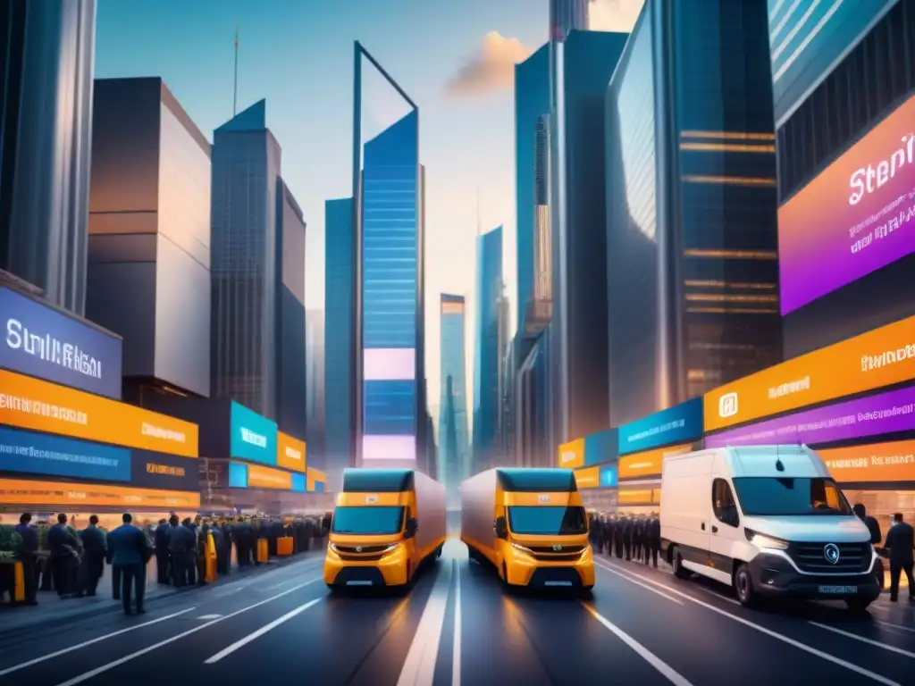 Sinergia financiera y logística: el futuro integrado Un distrito financiero bullicioso integrado con el sector logístico, destacando la armonía entre regulaciones financieras y logística del futuro