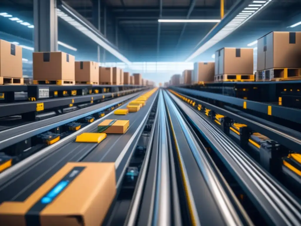 Centro logístico automatizado de última generación Eficiencia en logística global innovadora: Centro logístico automatizado con tecnología de vanguardia y personal supervisando operaciones