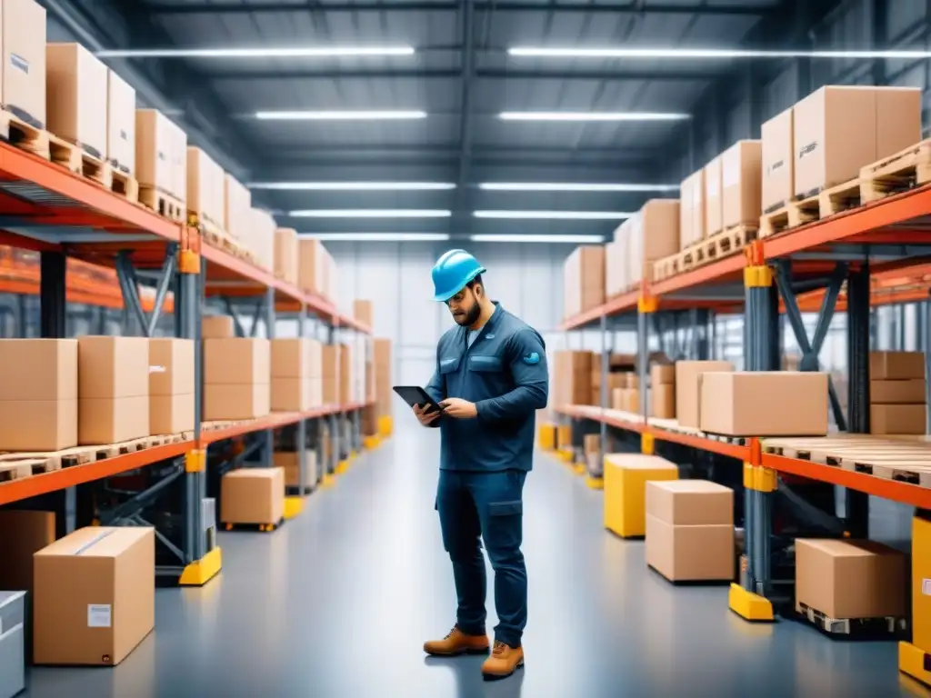 Almacén inteligente: robots y Big Data optimizan la logística Eficiencia operativa en logística con Big Data: Almacén automatizado con robots y trabajadores supervisando operaciones