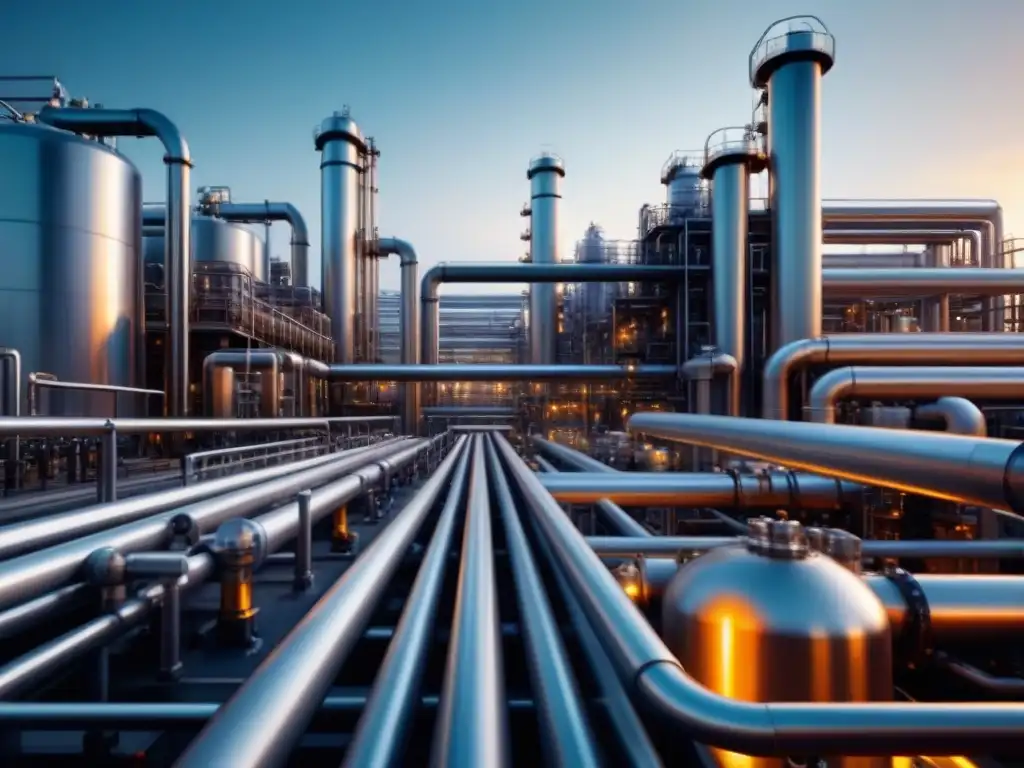 Planta química moderna: precisión y tecnología en 8k Eficiencia y precisión en planta química: red de tuberías y maquinaria interconectada