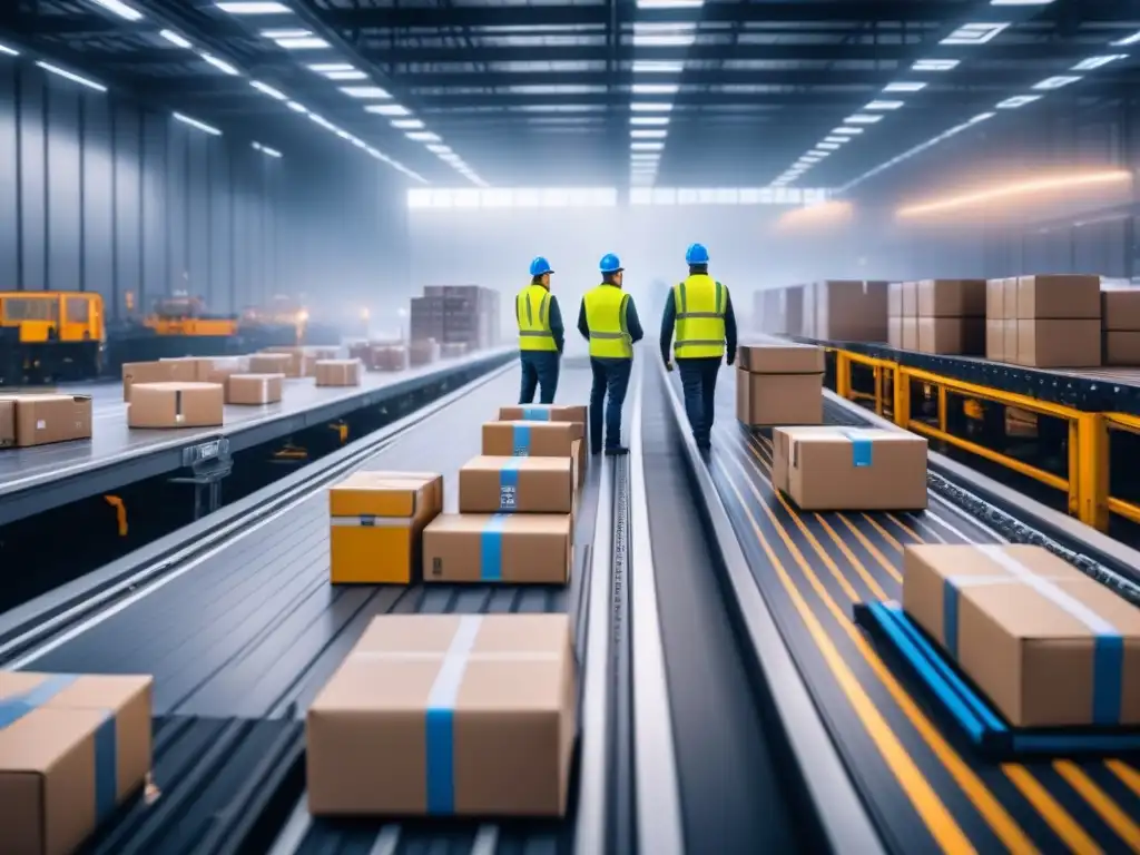 Centro logístico moderno: eficiencia y tecnología en acción Eficiencia y privacidad en logística: trabajadores escanean etiquetas RFID en centro logístico