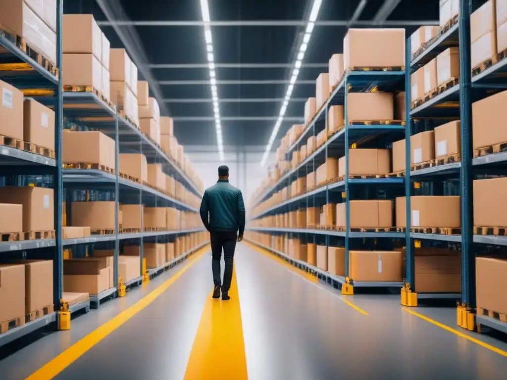 Centro de distribución eficiente: tecnología y experticia humana en acción Eficiente centro de distribución con tecnología, trabajadores y paquetes organizados