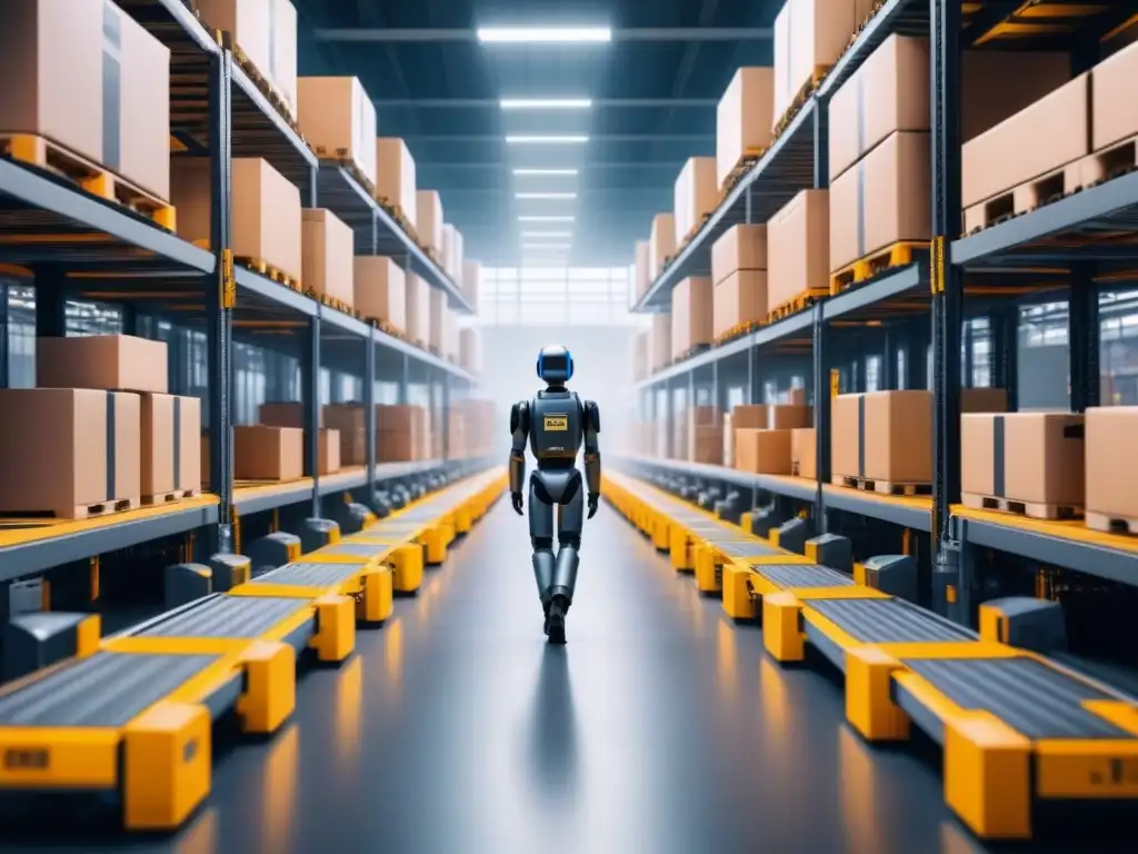 Almacén futurista: Robots clasificando con precisión Eficiente almacén futurista con sistemas visión robótica optimizando logística