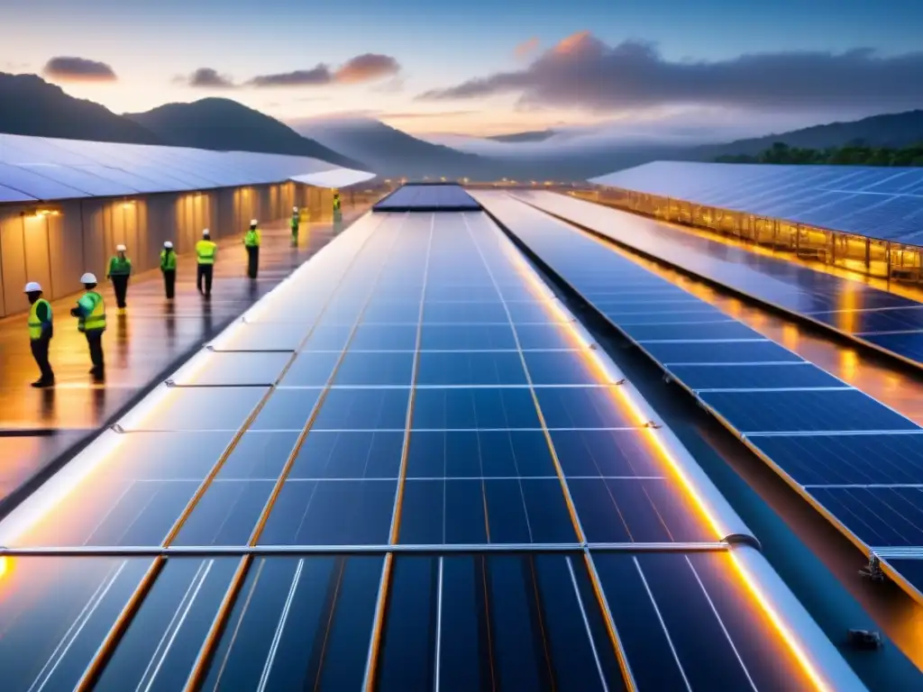 Eficiente gestión del agua en logística sostenible con paneles solares Eficiente gestión del agua en instalación logística con paneles solares y sistema de recolección de agua lluvia