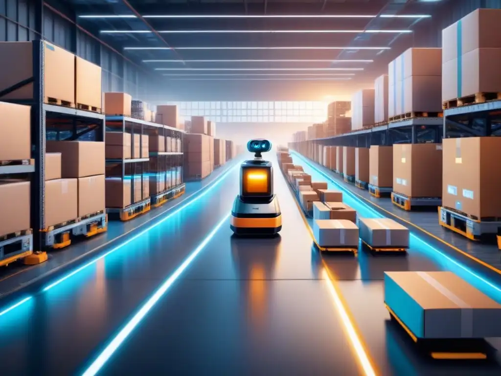Eficiente gestión de paquetes con inteligencia artificial en un centro logístico futurista