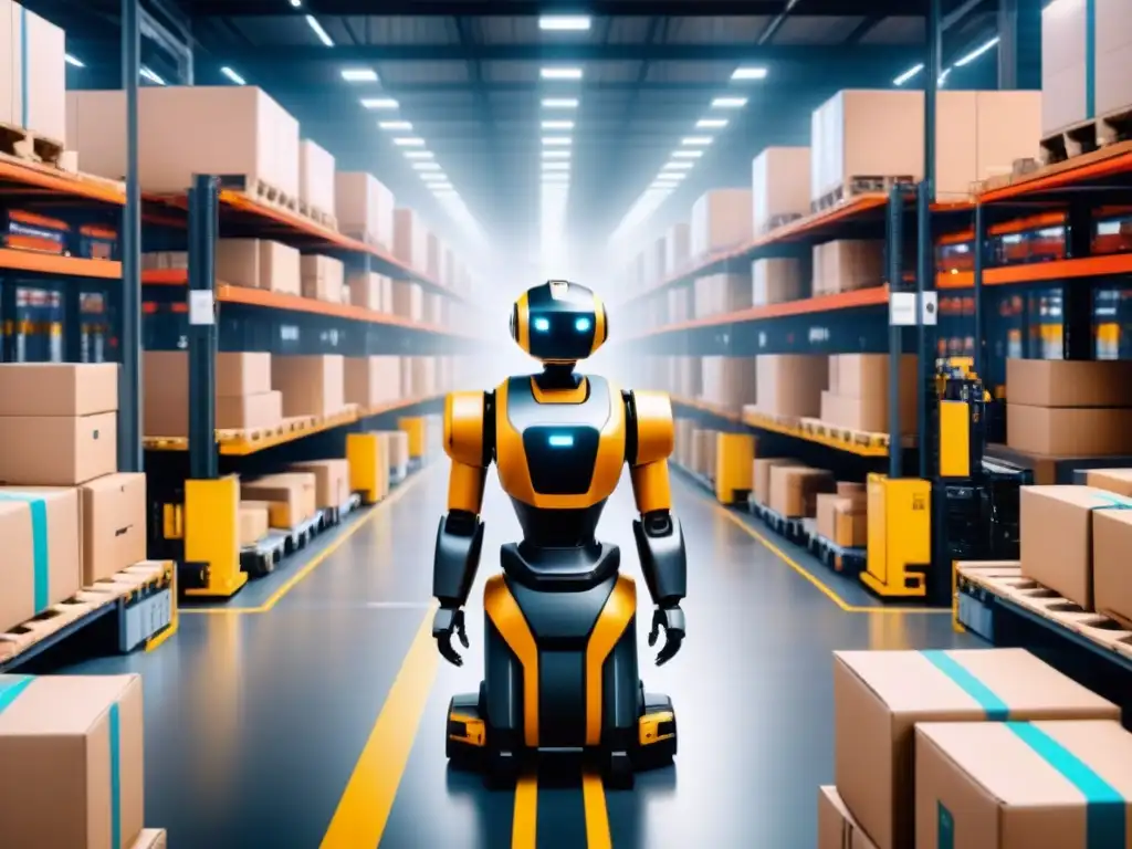 Eficiente gestión de paquetes con inteligencia artificial en almacén futurista