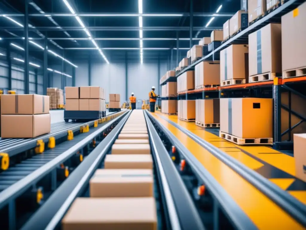Almacén moderno: robots y trabajadores integrados eficientemente Eficiente integración de robots y trabajadores supervisando en almacén
