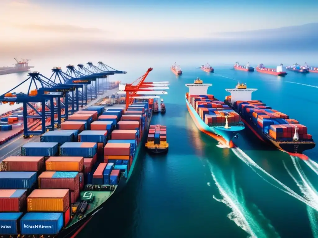 Operaciones logísticas en puerto africano: eficiencia y colorido Eficiente logística africana: carga y descarga de contenedores en puerto, integrando tecnología y tradición