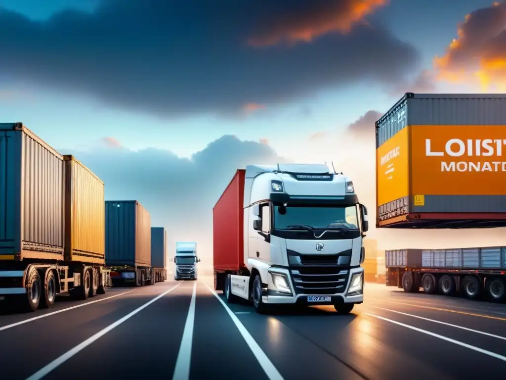 Centro logístico eficiente con tecnología avanzada Eficiente logística con análisis predictivo en acción: camiones cargando y descargando en centro logístico