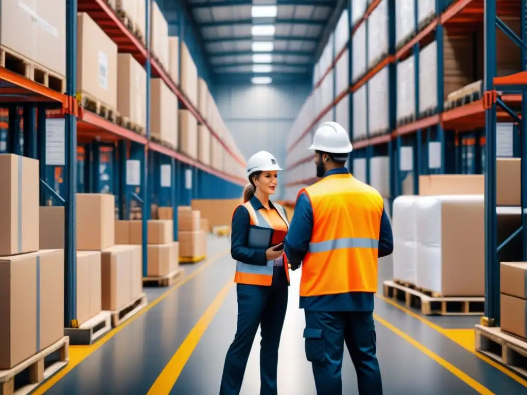 Centro logístico eficiente: operaciones en equipo para entrega precisa Eficiente logística de entrega: supervisión en centro de distribución con trabajadores cargando y descargando mercancía de camiones