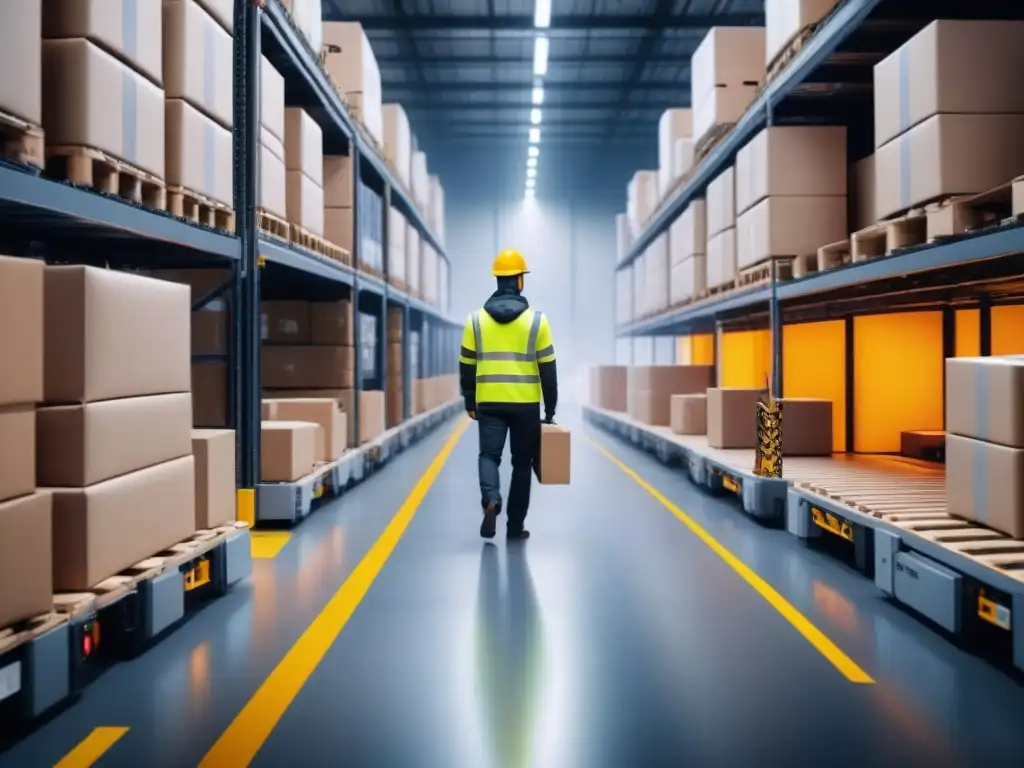 Eficiente logística: robots y trabajadores supervisan redes de software en centro de distribución