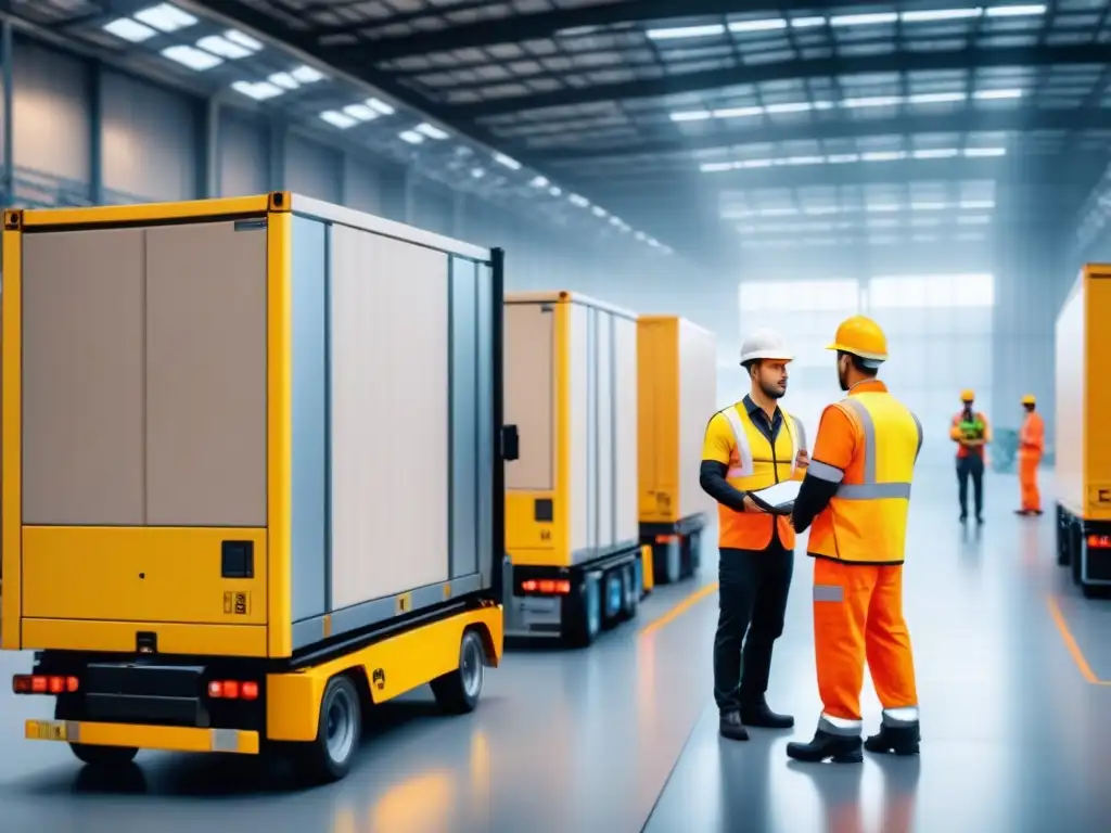 Centro logístico: humanos y tecnología en armonía Eficiente logística: trabajadores y tecnología coordinan carga y descarga en centro logístico
