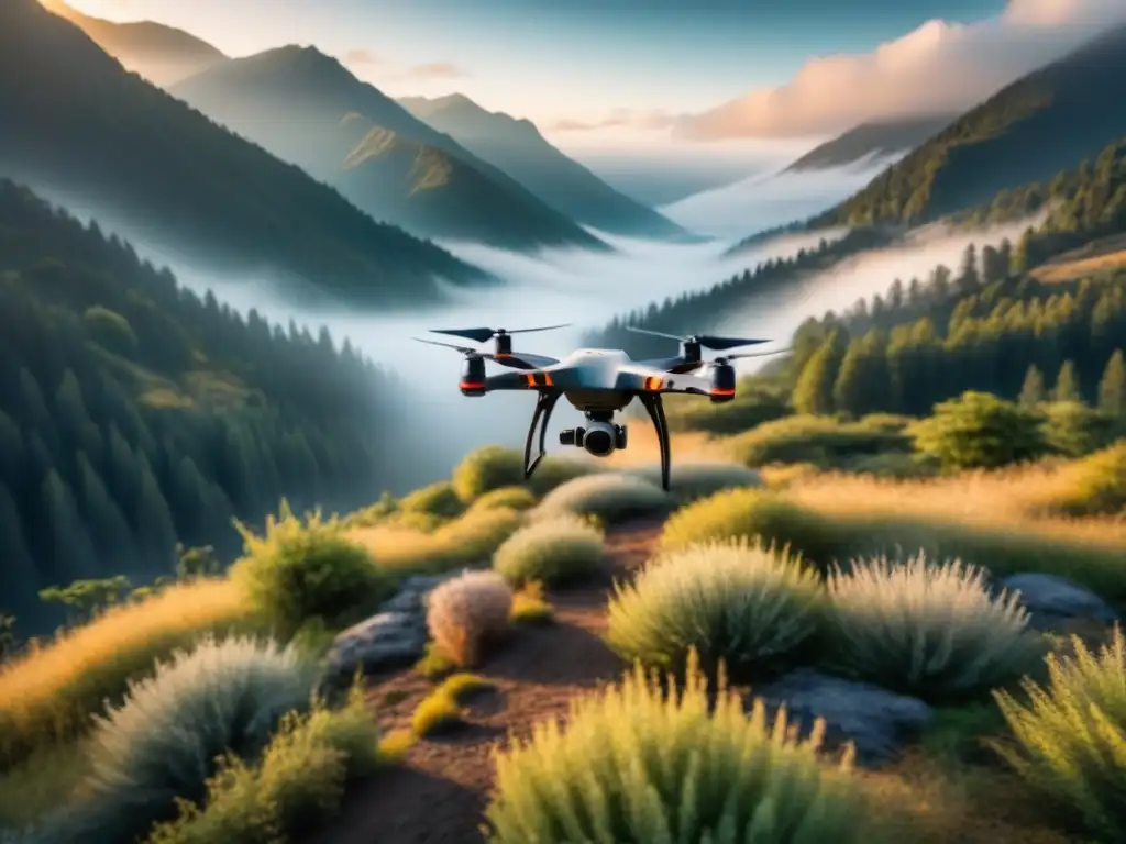 Entrega con drones en paisajes remotos Entrega de paquetes con drones en paisaje remoto montañoso, resaltando la innovación y eficiencia