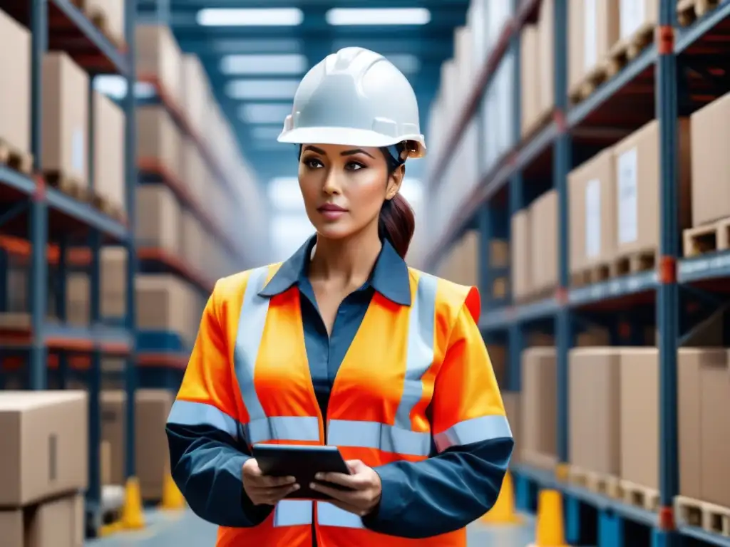 Eficiencia logística: trabajadores y tecnología en almacén Equipo diverso en almacén con tecnología de visión por computadora en logística